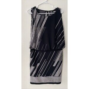 Sandra Darren Women's Black White Stripes Sleeveless Layered Party Dress Size 10